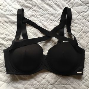 Strapped black underwire bra